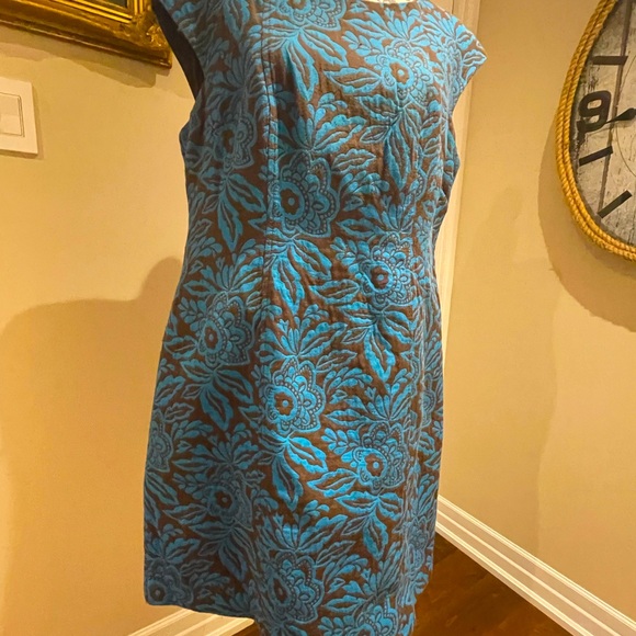 Turquoise and brown sheath dress - Picture 4 of 9